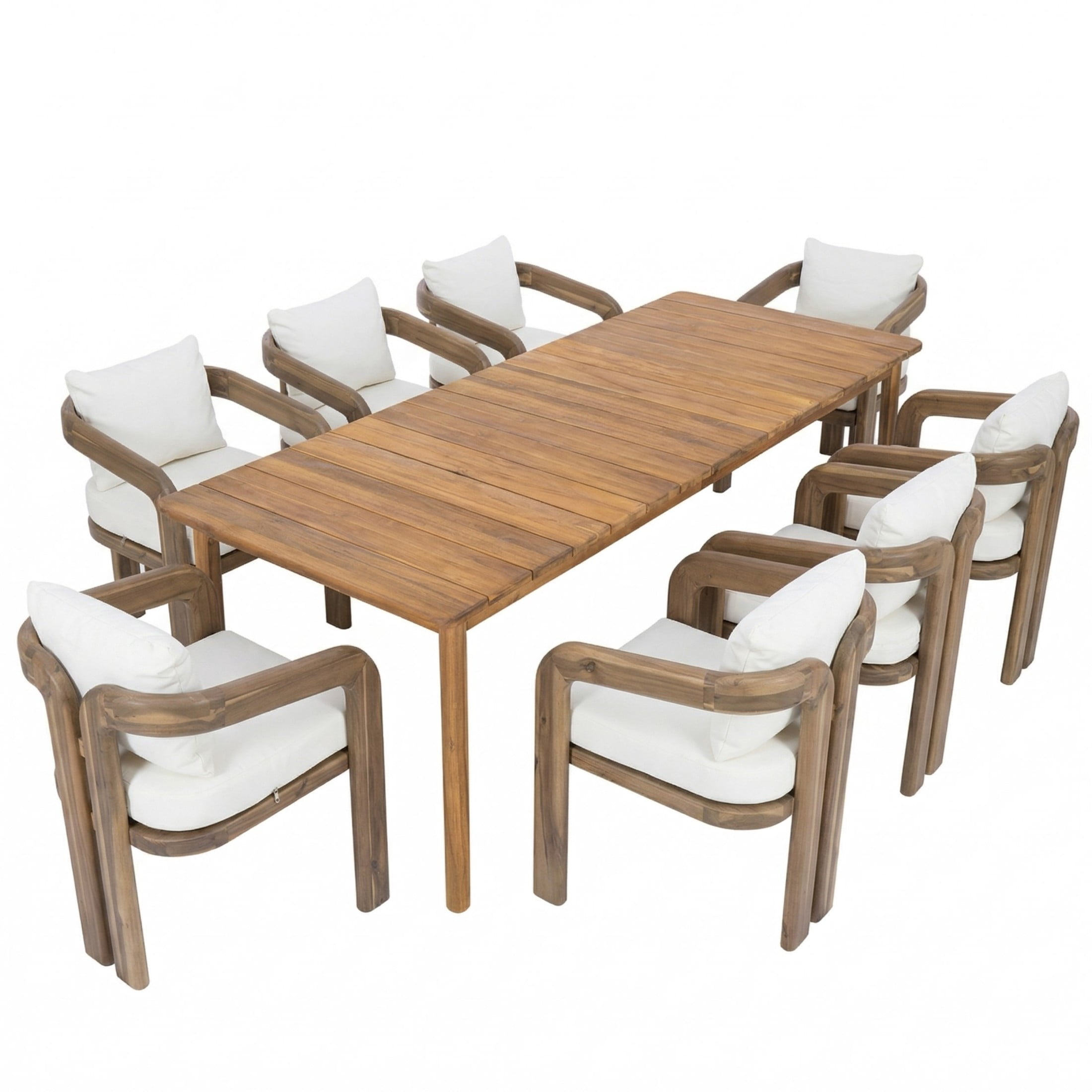 Christopher Knight Home 9-Piece Outdoor Dining Set, 79" Table and Chairs with Cream Cushion, Teak Finish