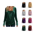 thumbnail image 1 of Womens Glitter Tops 2026 Spring Fashion Y2K Long Sleeve V Neck Loose Velvet Sequin Patchwork T Shirts Rave Outfits, 1 of 8