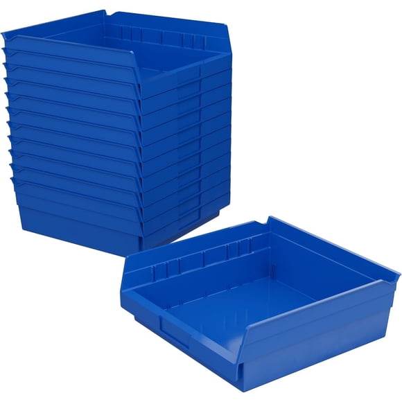 Akro-Mils 30170 Plastic Shelf Bins, Heavy Duty Storage Bins for Garage, Closet, and Drawer Organization, 12-Inch x 11-Inch x 4-Inch, Blue, 12-Pack