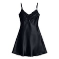 thumbnail image 6 of Shrysg Women's Satin Silk Sleepwear Sexy Lingerie Nightgown Sleeveless V Neck A-Line Chemise with Floral Lace Trim Black, 6 of 6