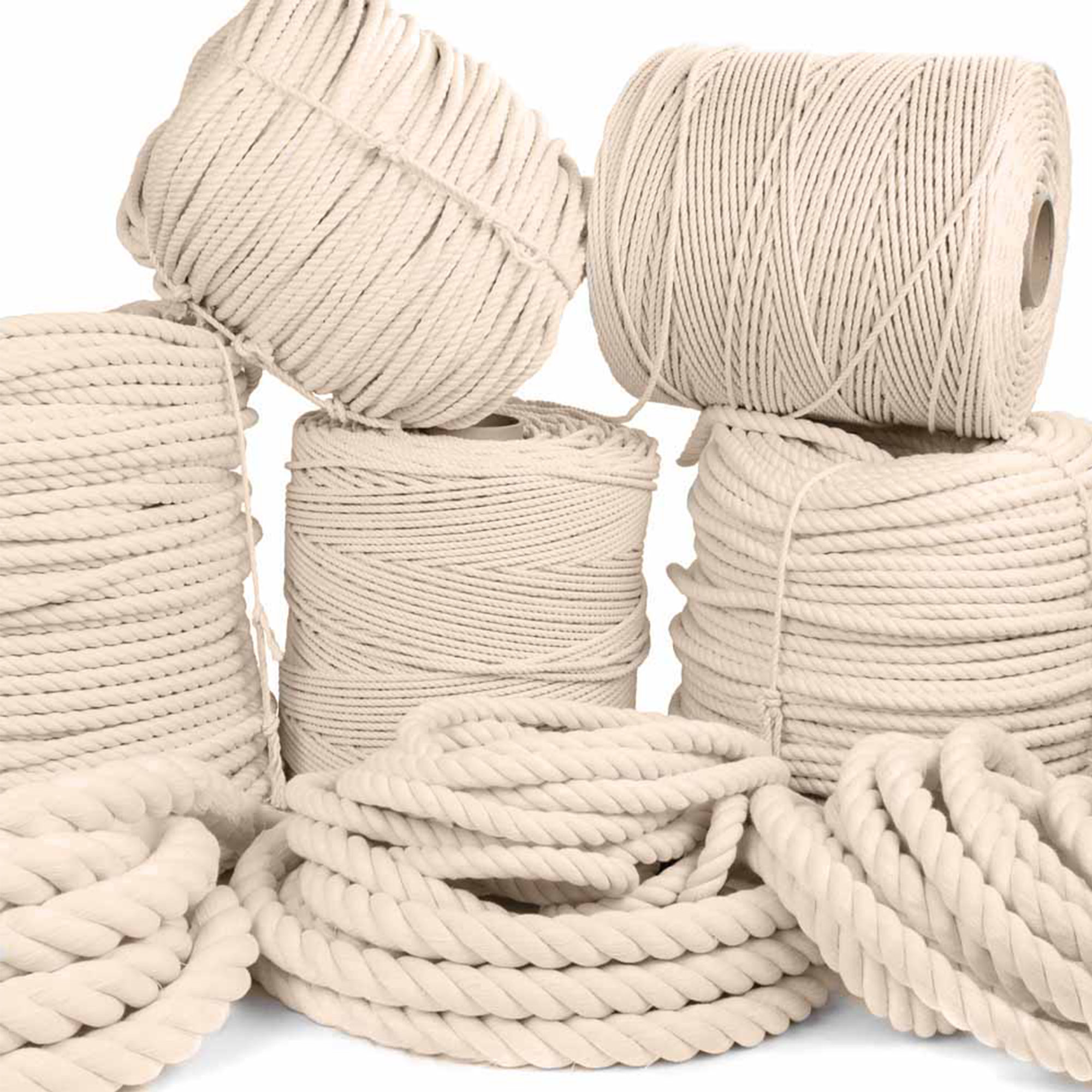 Golberg 100% Natural Cotton Rope - 5/32, 3/16, 7/32, 1/4, 5/16, 3/8, 1/2, 5/8, 3/4, 1, 1-1/4, and 1-1/2 Inch Diameters - Twisted White Cotton Rope - Several Lengths to Choose From - image 1 of 4