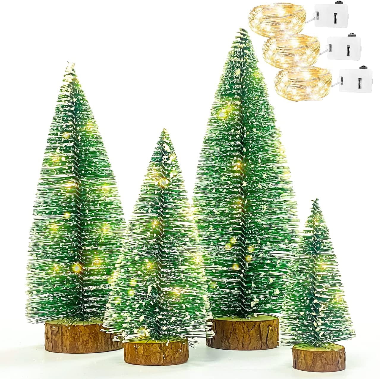 Tolobeve Mini Christmas Trees Set, Table Top Christmas Trees With Lights, Tabletop Bottle Brush
