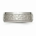 thumbnail image 3 of Grey Titanium Ring Band Wedding Beveled Comfort 8mm Edge, Hammered and Polished, 3 of 6