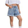 thumbnail image 2 of ATOGUTA High Waisted Jean Shorts Girl Size 8-14 Elastic High Waist Baggy Denim Shorts Summer Preppy Wide Leg Bermudas with Pockets Light Blue, 2 of 7