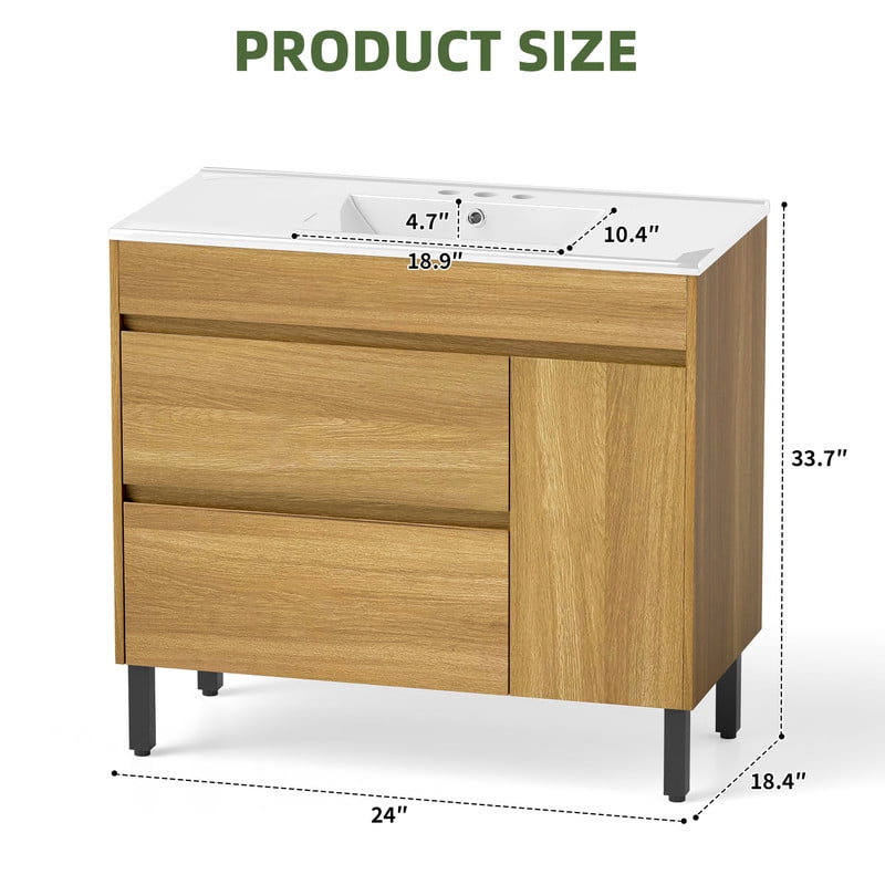 Uforic 36 " Bathroom Vanity with Undermount Sink, Free Standing Bathroom Storage Cabinet with 2 Drawers, Oak
