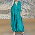 thumbnail image 7 of Women's Plus Size Loose Fit Satin Dresses Short Sleeve V-Neck Button Down Cover Up Dress Casual Solid Color Kaftan Dresses, 7 of 7