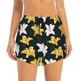 thumbnail image 3 of Uemuo Lilies Flowers Pattern Women's Athletic Shorts High Waisted Running Shorts with Liner Pockets Gym Elastic Workout Shorts-Large, 3 of 9