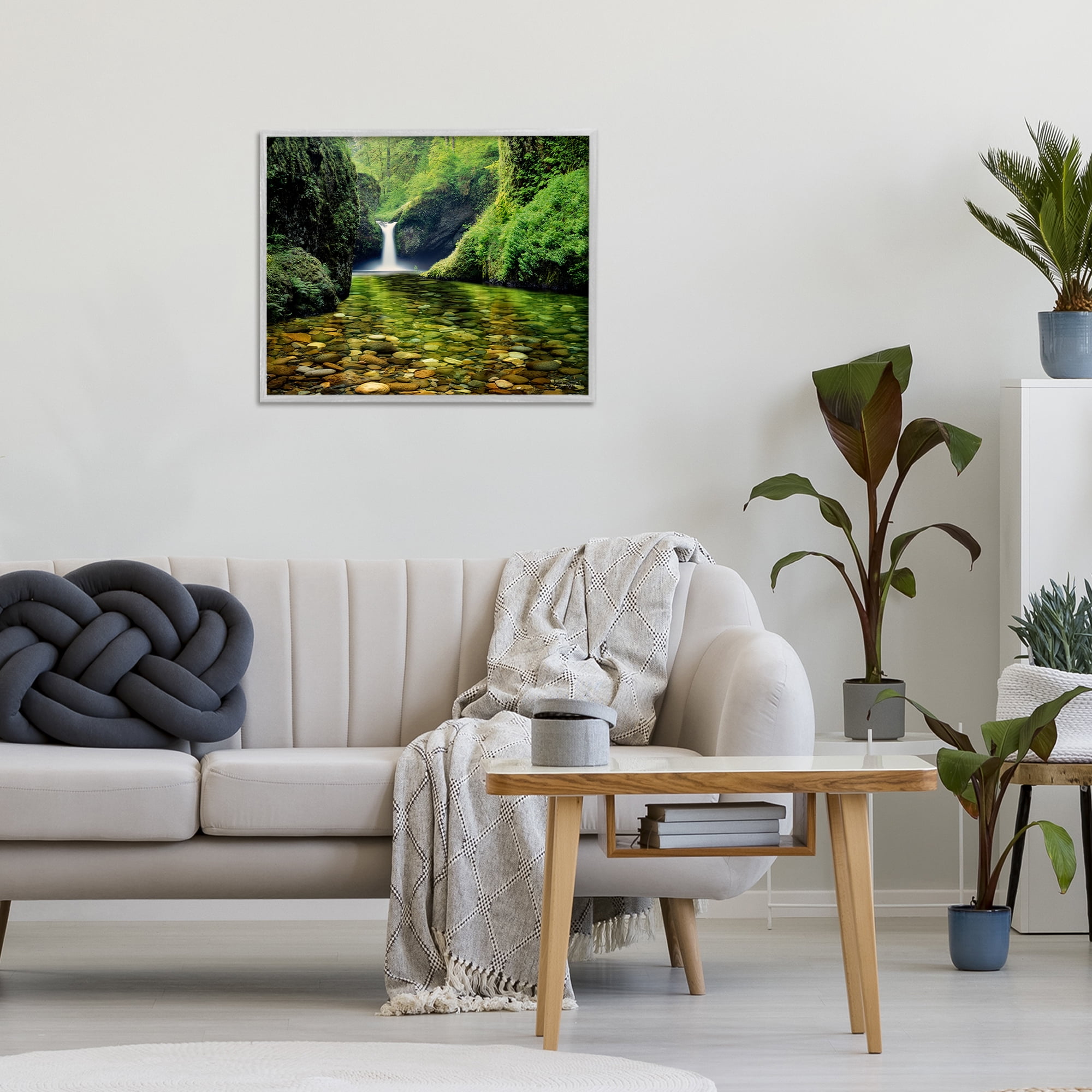 Stupell Industries Punchbowl Falls in Emerald Forest Gray Framed Giclee Art, design by Dennis Frates