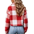 thumbnail image 6 of Tqcoqu Women's Plaid Jackets Long Sleeve Button Front Lapel Fuzzy Fashion Warm Winter Cropped Sherpa Coat, 6 of 7