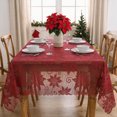 thumbnail image 4 of Sm:)e Poinsettia Embroidery Lace Tablecloth 60x84 Inch, Red, Vintage Floral Fabric Classy Vintage Reception Decor, 4 of 6
