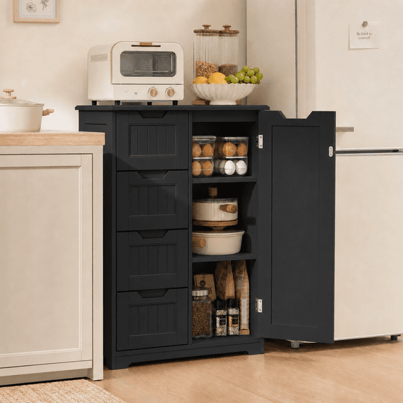 Asofer 33"H Pantry Cabinet , Kitchen Storage Cabinet with Drawers and Adjustable Shelves for Kitchen,Dining Room,Black