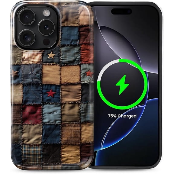 Magnetic for iPhone 15 Pro Case, [Compatible with Magsafe] Dual Layer Protective Heavy Duty Shockproof Rugged Drop Protection Bumper Hybrid Case - Star Checkered Collage