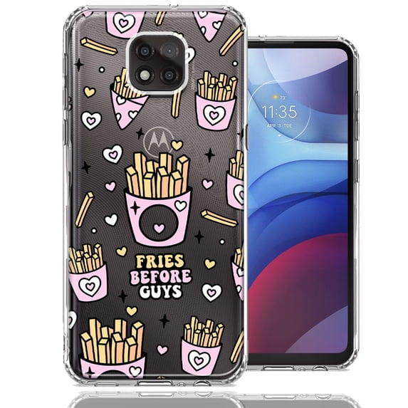 MUNDAZE Motorola Moto G Power 2021 Cute Valentine Pink Love Hearts Fries Before Guys Double Layer Phone Case Cover