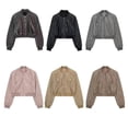 thumbnail image 2 of Autumn New Women's Clothing Fashion Simple Stand Collar Motorcycle Style Short Washed Leather Jacket - Lotus Root Color - S, 2 of 7