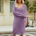 thumbnail image 2 of Mchoice Sweater Dress for Women Fall Winter Fashion Twisted Flower Bottom Knee Length Skirts Solid Color V-Neck Long Sleeve Knitted Midi Dress, 2 of 7
