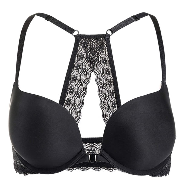 Sostén DOBREVA 36C Push Up con Encaje, Espalda Deportiva y Cierre Frontal Negro