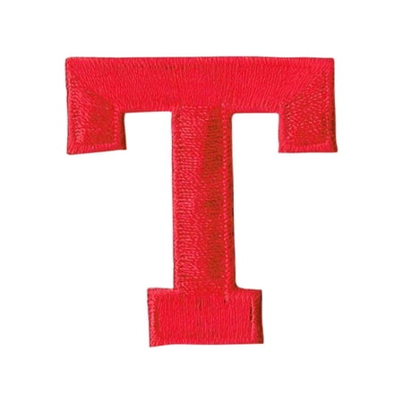 Alphabet Letter - T - Color Red - 2" Block Style - Iron On Embroidered Applique Patch