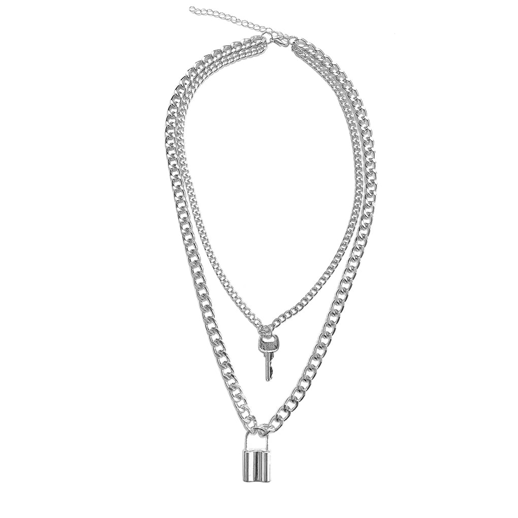 Lock Chain Necklace Silver Padlock Pendant Punk Fashion Gothic Jewellery *d