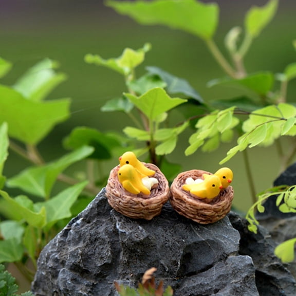 Naierhg 2Pcs Mini Birds with Nest Garden Resin Art Craft Home Decor Desktop Ornament