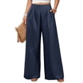 thumbnail image 2 of Women's Wrinkle-Free Pleated High Waisted Business Casual Wide Leg Dress Pants 2026 Blue 2XL, 2 of 5