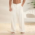 thumbnail image 2 of cfhntfmh Men's Linen Pants Wide Leg Beach Casual Summer Lightweight Trousers Low Waist Vacation Pants Solid Lounge Pants（Beige,Large), 2 of 6