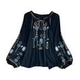 thumbnail image 3 of Blusa bordada para mujer, cómoda, informal, elegante, con mangas globo Negro, 3 of 9