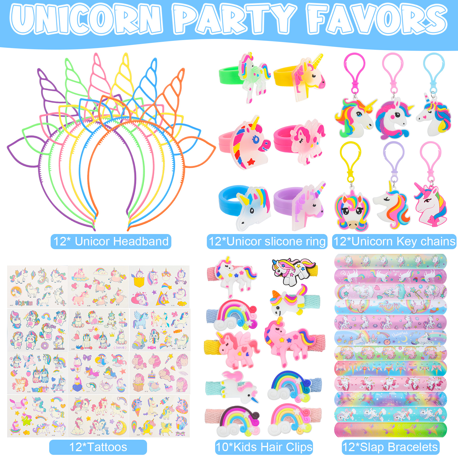 Bocaoying 71 Pcs Colorful Horse Party Favor for Kids, Cute Horse Birthday Party Supplies, Include Horse Headbands, Horse Slap Bracelets, Temporary Tattoos, Keyrings, Rings, Hair Clips for Kid Girl