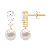 Rosec Jewels 3.5 CT Moissanite Dangle Drop Earrings with Freshwater Pearl Drop, 14K Yellow Gold