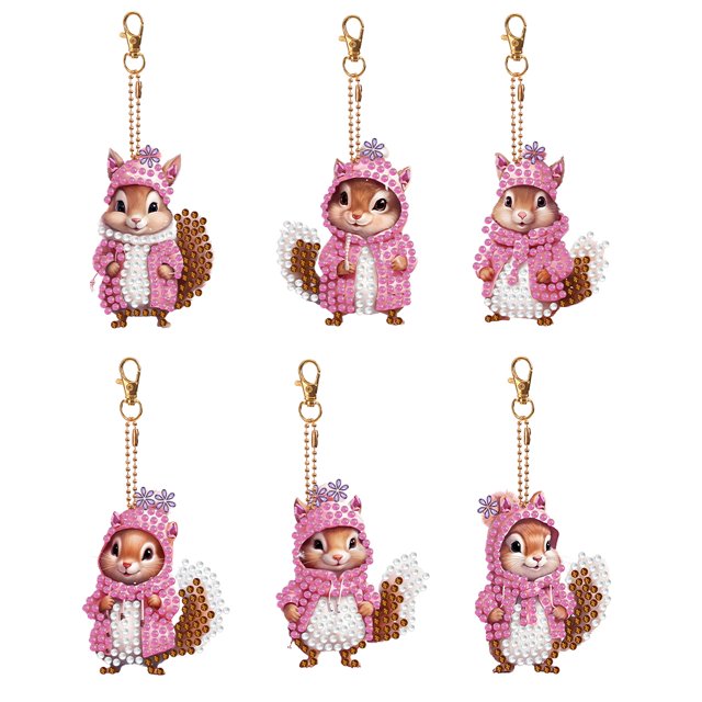 Llavero pintura de diamante Wdftyju forma especial doble cara ardilla rosa 6 piezas