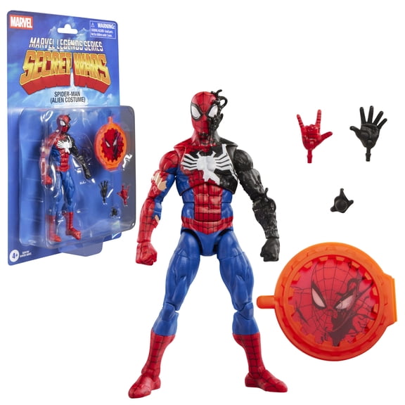 Marvel Legends Series Secret Wars Spider-Man (Alien Costume), Retro Marvel Comics Collectible Action Figure (6”)