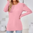 thumbnail image 4 of WREESH Womens Fashion Dressy Tops Solid Color Jacquards Round -Neck Long Sleeve Loose T-Shirt Pullover Pink, 4 of 7