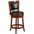 thumbnail image 2 of Flash Furniture 26'' High Light Cherry Wood Counter Height Stool with Open Panel Back and Black LeatherSoft Swivel Seat, 2 of 6
