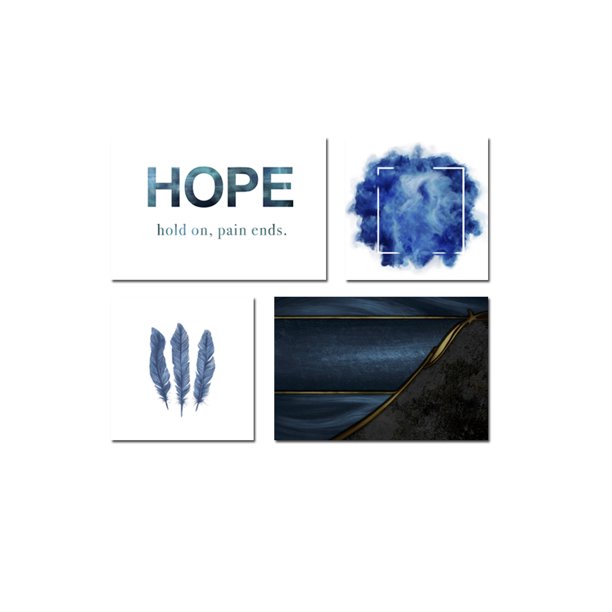 set de cuadros blue hope lienzo by suma 4 piezas (2 piezas 30 x 30 cm y 2 piezas de 30 x 45 cm)