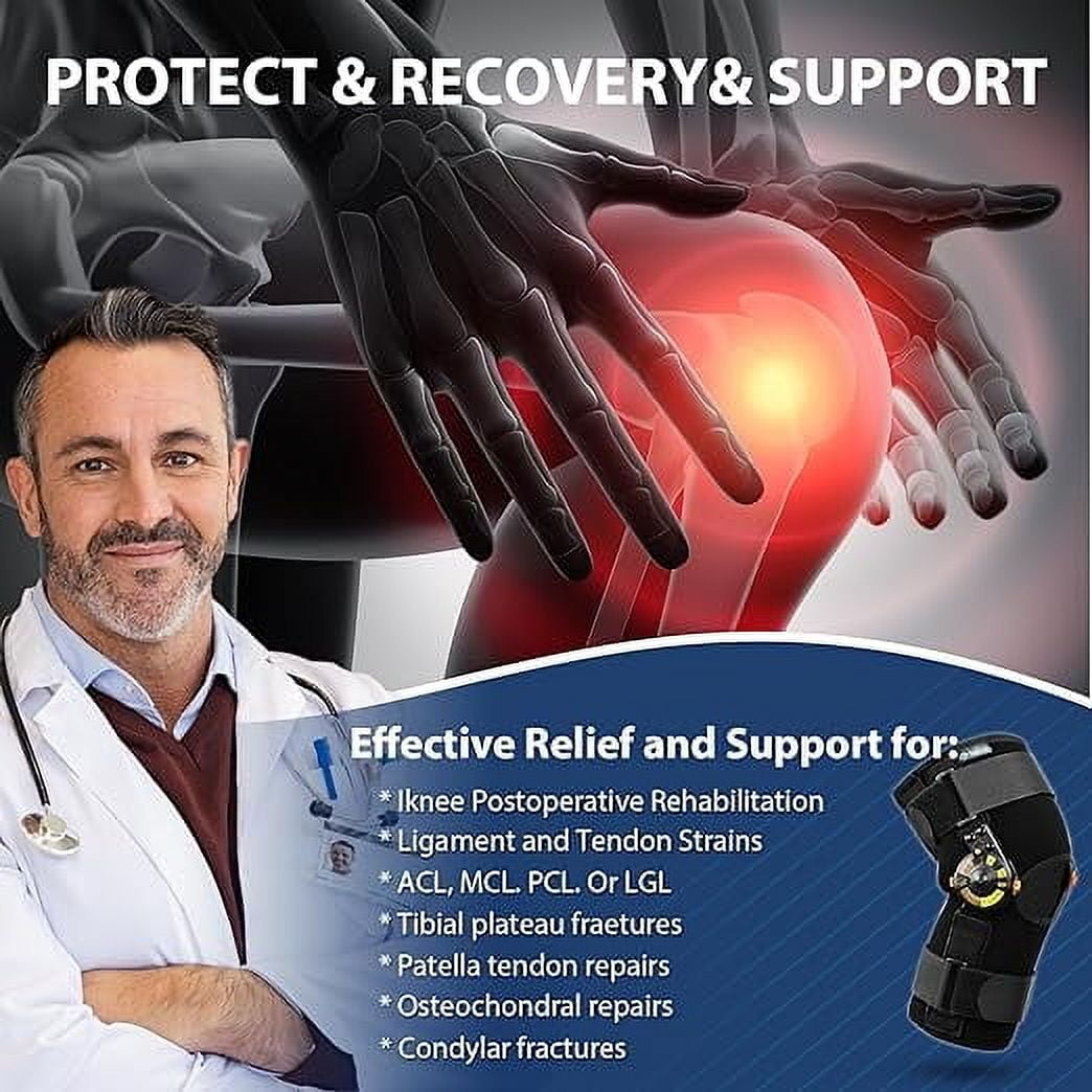 Nvorliy Hinged ROM Knee Brace with Side Stabilizers & Locking Dials, Post Op Knee Immobilizer for Arthritis, ACL, MCL, PCL, Meniscus Tear, Injurie/Knee Pain, Medical Orthopedic Support (Small)