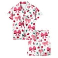 thumbnail image 1 of Pyjama Imprimé Nœud pour Filles Manches Courtes Bouton Haut Shorts Ensemble de Pyjama Maison, 1 of 5