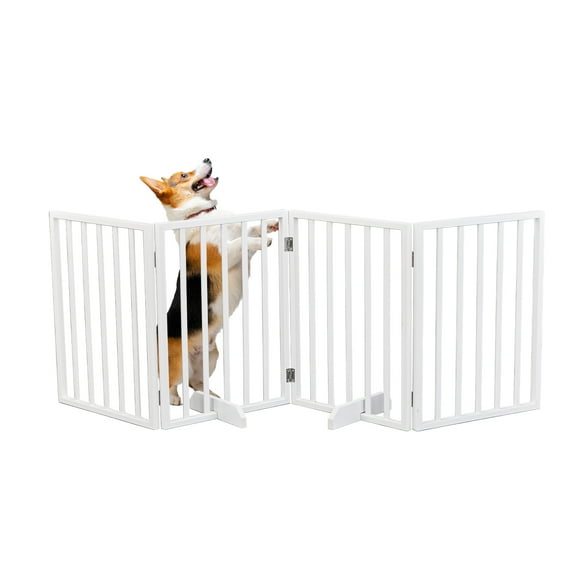 Zimtown 24" H Solid Hardwood Freestanding Dog Gate, Foldable Wooden Pet Gates for Indoor, 4 Panels, White