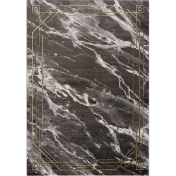 La Dole Rugs Modern Minimalistic Marble Pattern Abstract Rustic Grey Charcoal Gold Bordered Area Rug Living Room Bedroom Carpet Tapis 3x5 3x10 4x6 5x8 6x9 8x10 9x12