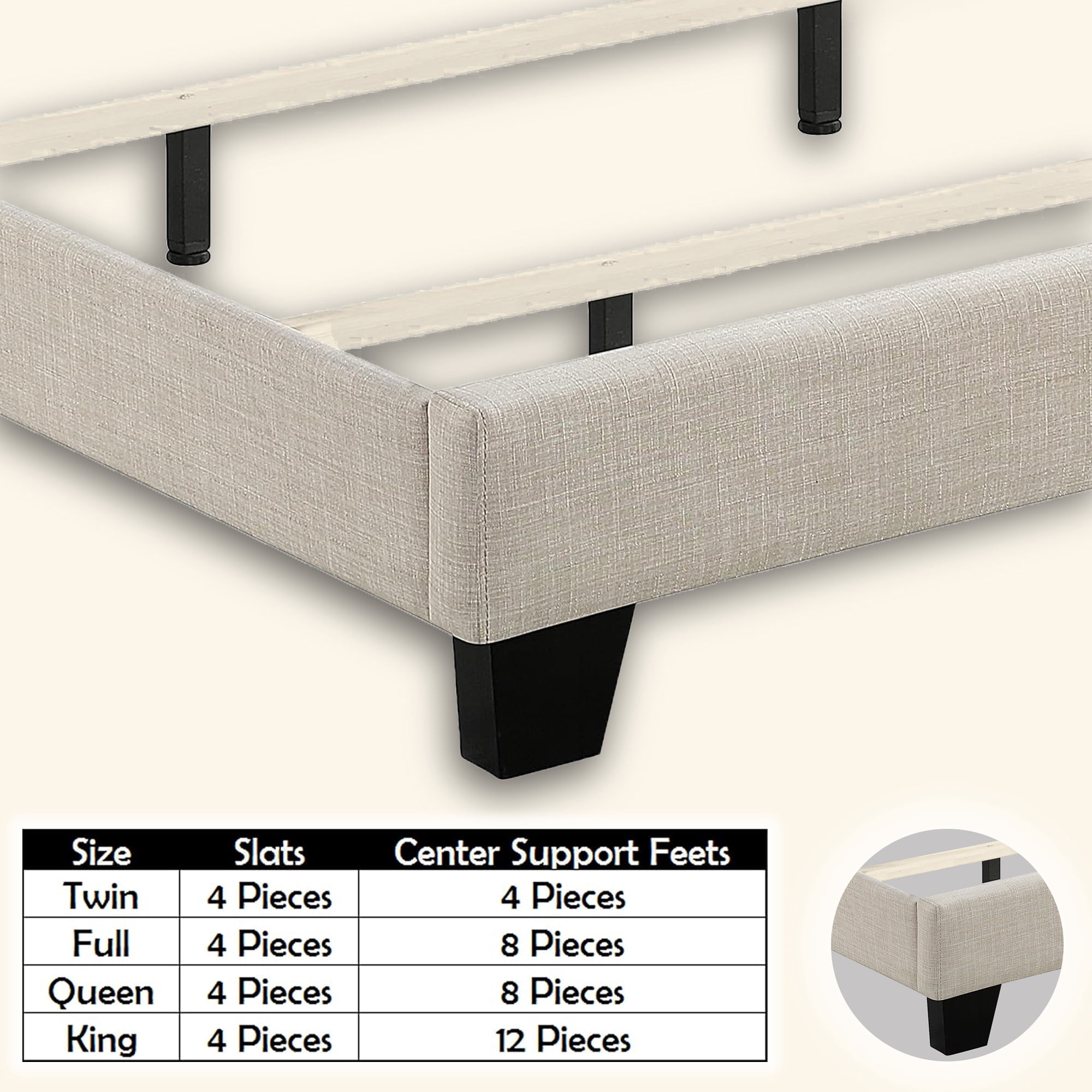 Queen Size Classical Bed Frame with Adjustable Button Tufted Headboard, Fabric Upholstered Platform Bed Frame for Bedroom, Strong Wooden Slat Support, Easy Assembly, Beige