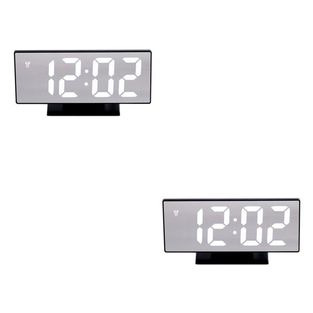 Bewildely Reloj despertador Digital con espejo LED, reloj electrónico de , multifunción, pantalla nocturna, despertador de escritorio, sistema No.02 2Conjunto