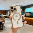 thumbnail image 6 of Magnetic Case for iPhone 13 Pro Case [Compatible with MagSafe] Camera Lens Protector Plating Luxury Cover for Women Men Clear Soft TPU Shockproof Protective Phone Case - Gold, 6 of 12