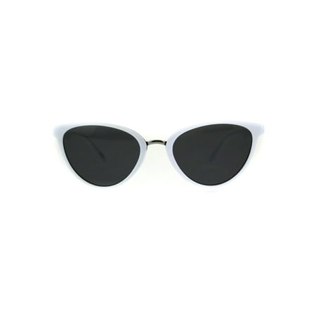 SA106 - Womens Cat Eye Thin Horn Rim Plastic Sunglasses White Black ...