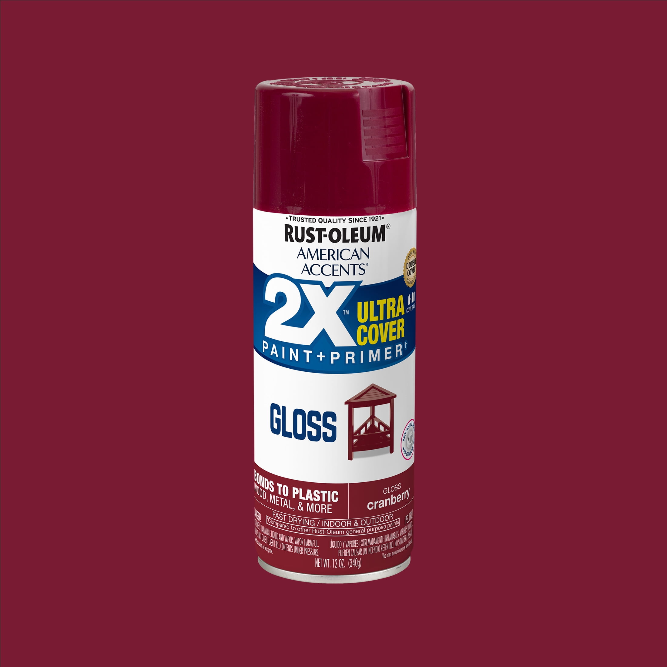 (2 pack) Cranberry, Rust-Oleum American Accents 2X Ultra Cover Gloss Spray Paint-327893, 12 oz