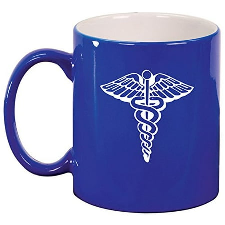 

Ceramic Coffee Tea Mug Cup Medical Symbol Caduceus (Blue)