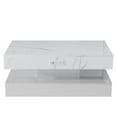 thumbnail image 6 of Sesslife Large White LED Coffee Table with 2 Storage Drawers, Charging Station, Modern High Gloss Coffee Table w/LED Lights/APP Control, 2 Tiers Rectangle Living Room Furniture w/Marbling Print 47.2", 6 of 13