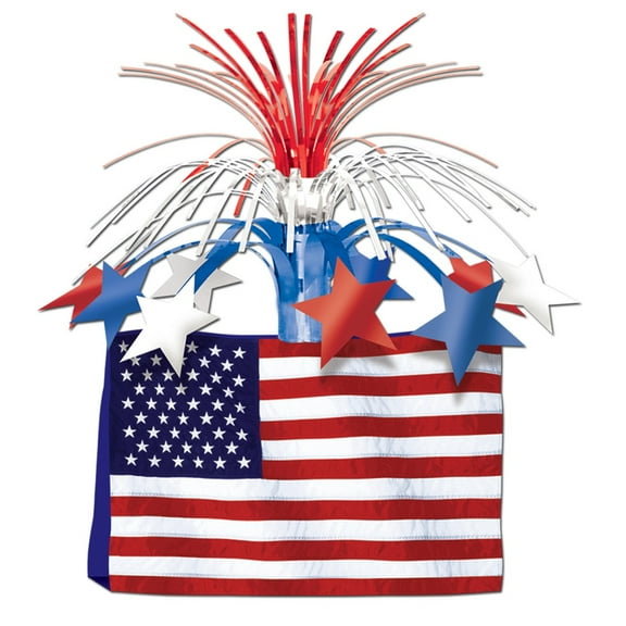 Party Central Club Pack of 12 Red and White American Flag Foil Centerpieces 13"