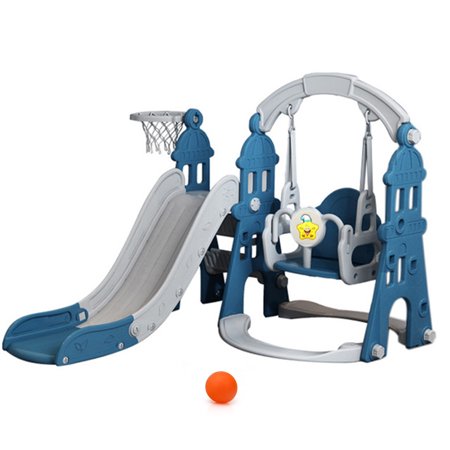 BATE 4 in 1 Kids Swing and Slide Set with Basketball Hoop  Extra Ball  Music Player