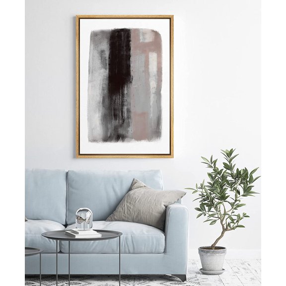 PixonSign Framed Canvas Print Wall Art Gray, Black, & Brown Brushstrokes Geometric Shapes Digital Art Modern Art Minimalist Relax/Calm Cool for Living Room, Bedroom, Office - 16"x24" Natural
