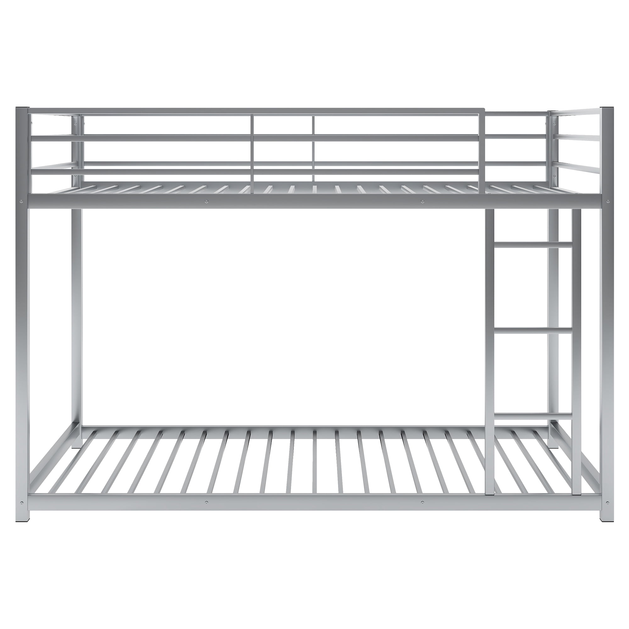 EUROCO Metal Twin over Twin Bunk Bed, Low Profile Bunk with Ladder and Full Length Safety Guardrails for Kids Teens Adults, 350lb Capacity Heavy Duty Space-Saving Bed Frame, Silver
