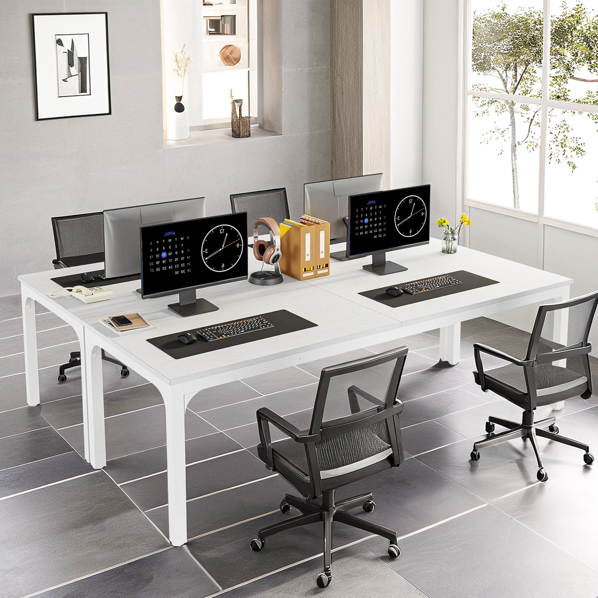 Demi Bonn 78" Farmhouse Dining Table, Wood Rustic Kitchen Table for 8 People, Large Rectangular Dinner Table for Dining Room, Home Office, Living Room Furniture, White