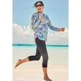 thumbnail image 3 of Swim 365 Women's Plus Size Split-Neck Long Sleeve Swim Tee With Built-In Bra, 3 of 6
